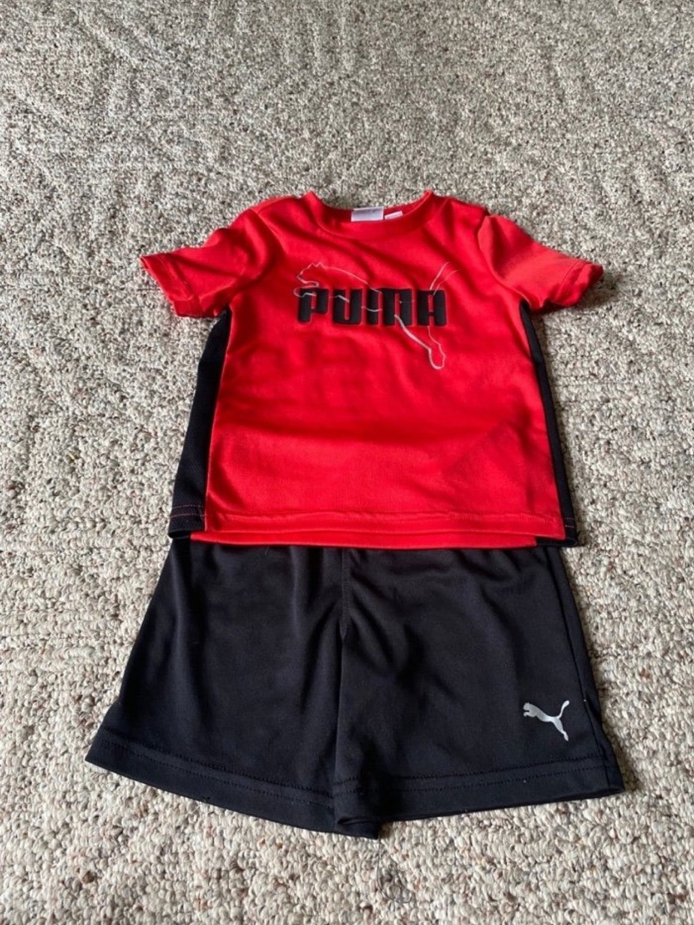 Puma Red and Black Kids Athletic Tee & Shorts Set